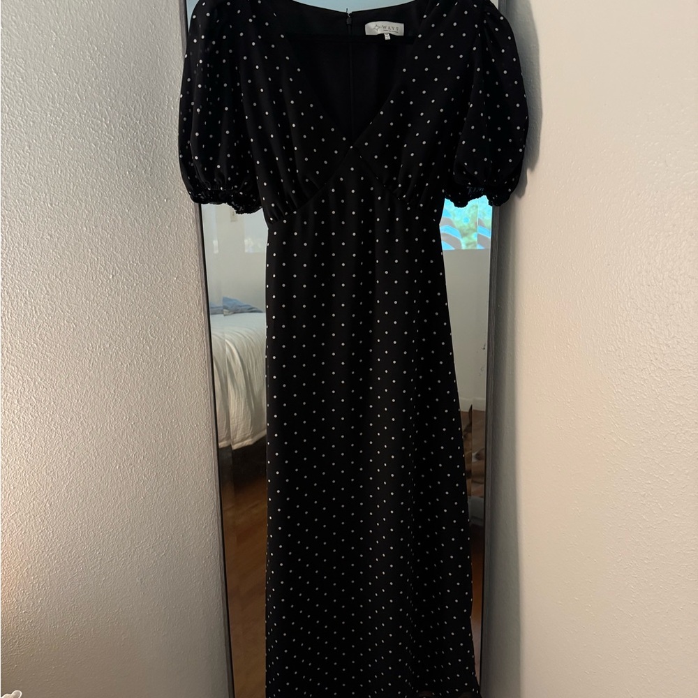 Wayf Black and White Puff Sleeve Maxi Dress
